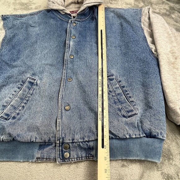 Basic Bomber Jean Trucker Jacket Men's XL Blue Denim Hooded Snap Button RN 90163 - Picture 5 of 16
